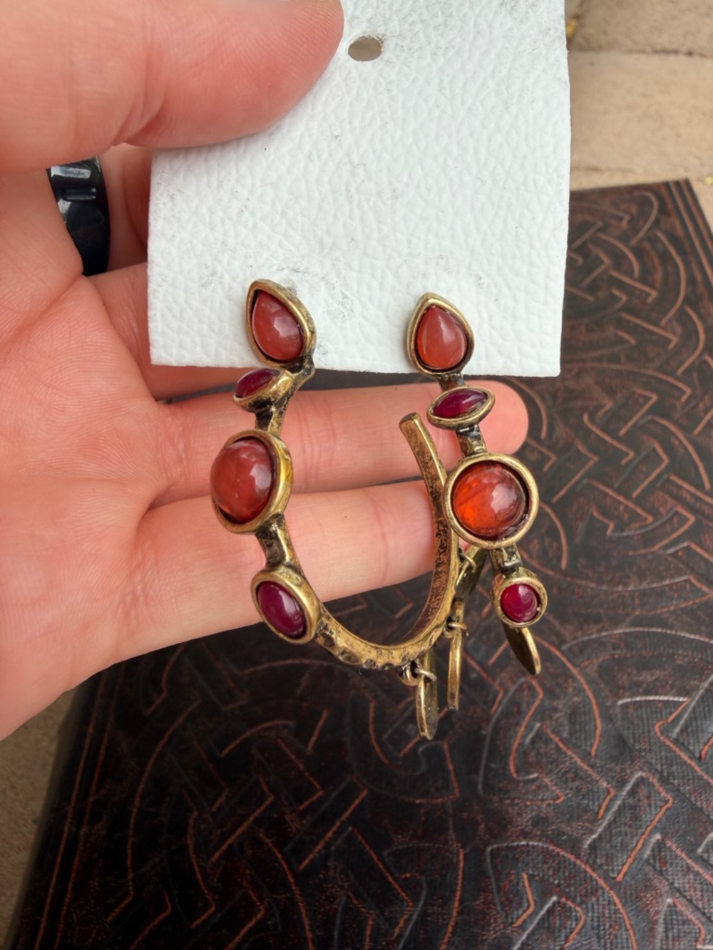 Free People Gold-Tone Hoop Earrings with Amber and Ruby Red Stones